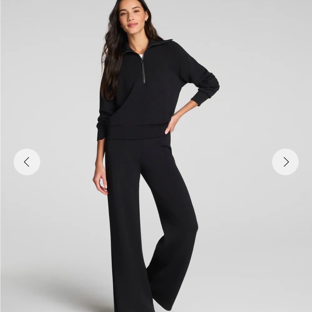 SPANX Air Essentials Black Wide-Leg Sweatpant & Zip-Neck Top Set